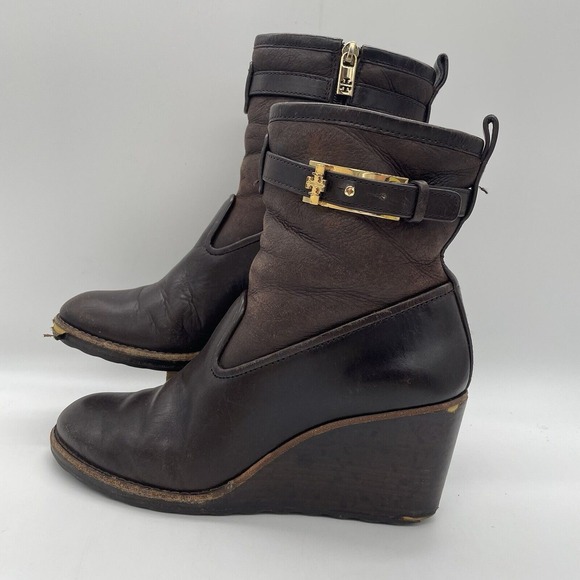 Tory Burch Womens Size 7.5 Shoes Primrose 75mm Wedge Bootie Coconut Latte READ‎ - Picture 1 of 16